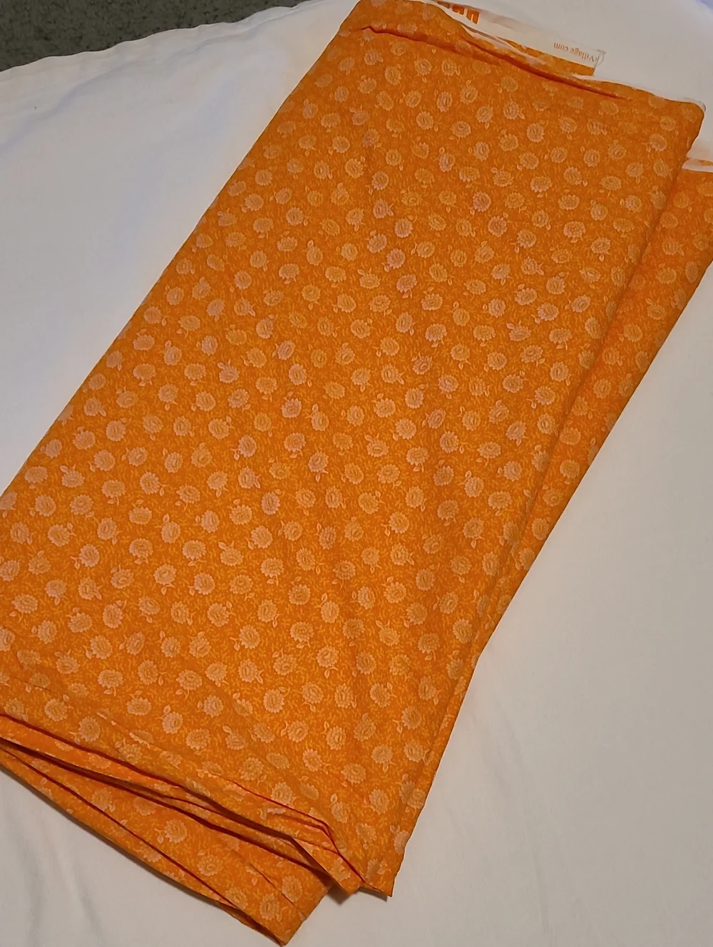 Fabric Orange White Flowers, Over 4 Yards, Sewing Quilting Crafting Cotton
